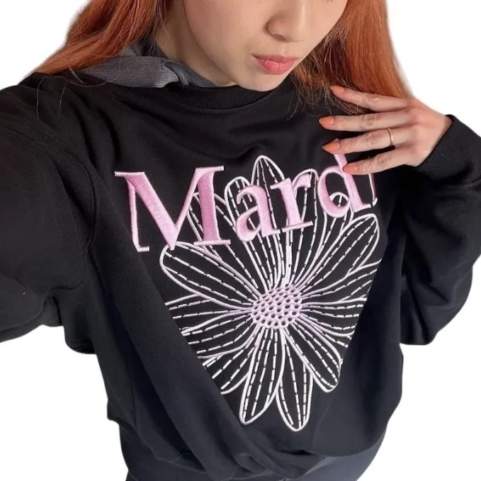 Mardi Mercredi  |Crew Neck Flower Patterns Unisex Long Sleeves Cotton