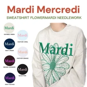 Mardi Mercredi  |Crew Neck Flower Patterns Unisex Long Sleeves Cotton