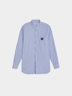 Men Black Heart Striped Shirt, Blue