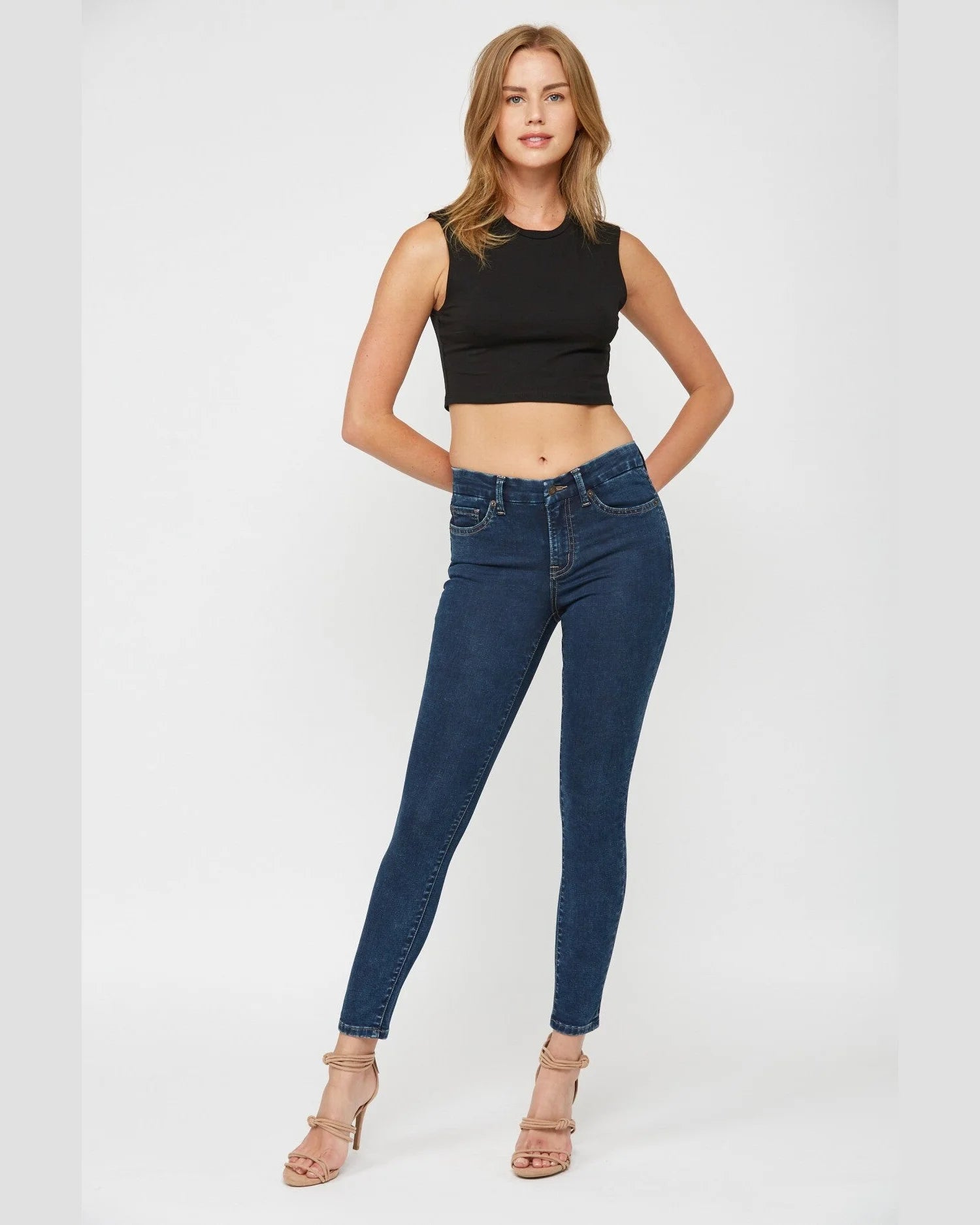 Mid Rise Knit Denim Skinny Jeans