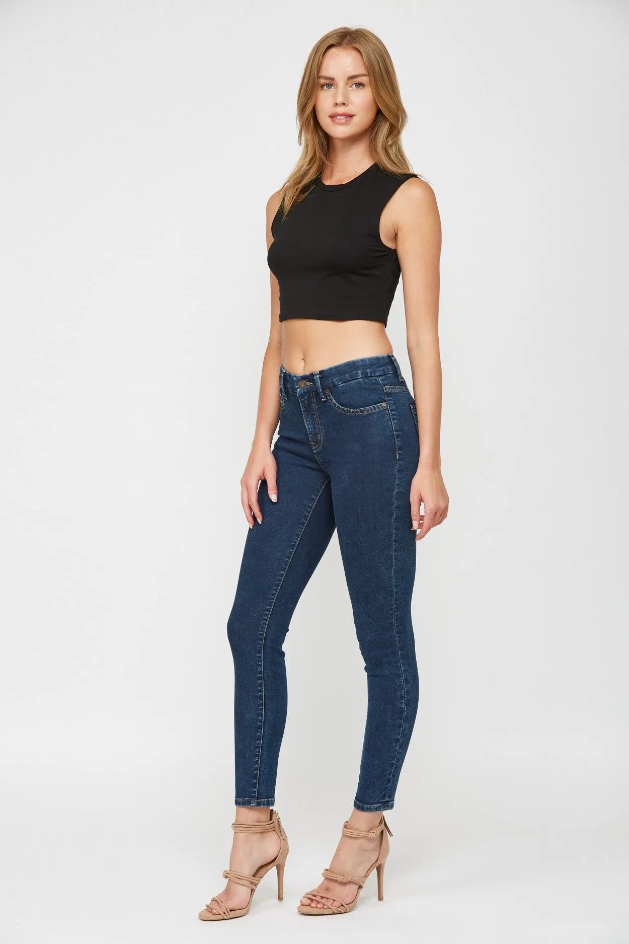 Mid Rise Knit Denim Skinny Jeans