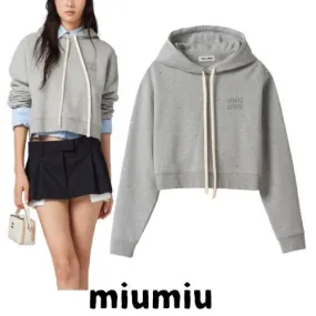 MiuMiu  |Street Style U-Neck Long Sleeves Plain Cotton Logo