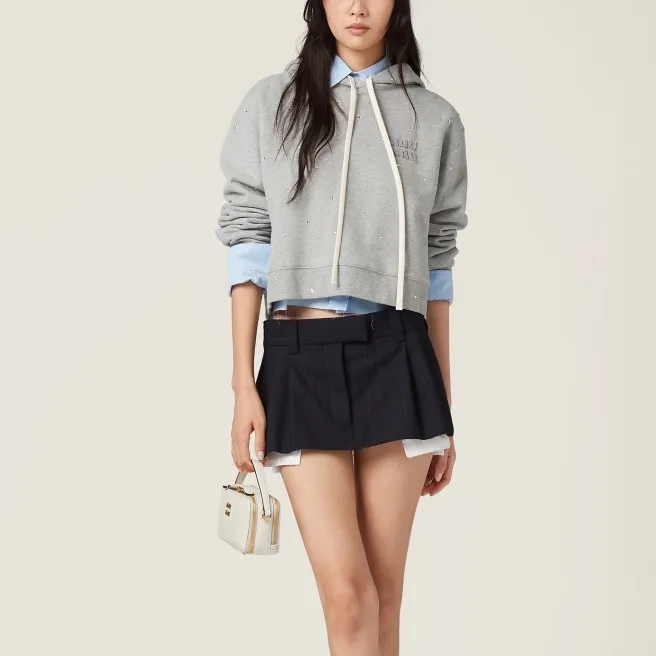 MiuMiu  |Street Style U-Neck Long Sleeves Plain Cotton Logo