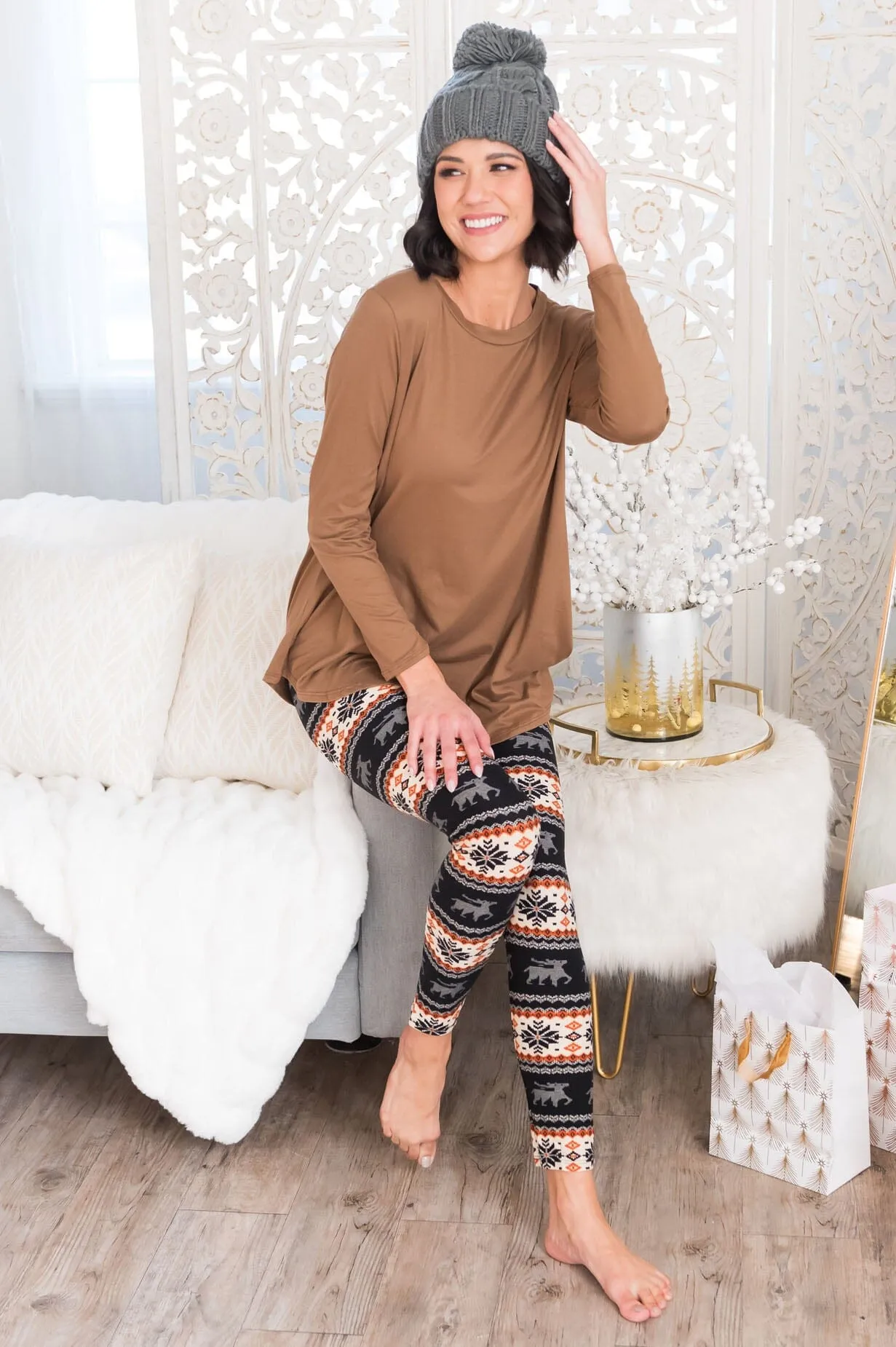 Moose Fair Isle Print Soft Leggings