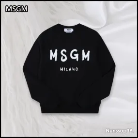 MSGM  |Crew Neck Street Style Long Sleeves Plain Cotton Logo