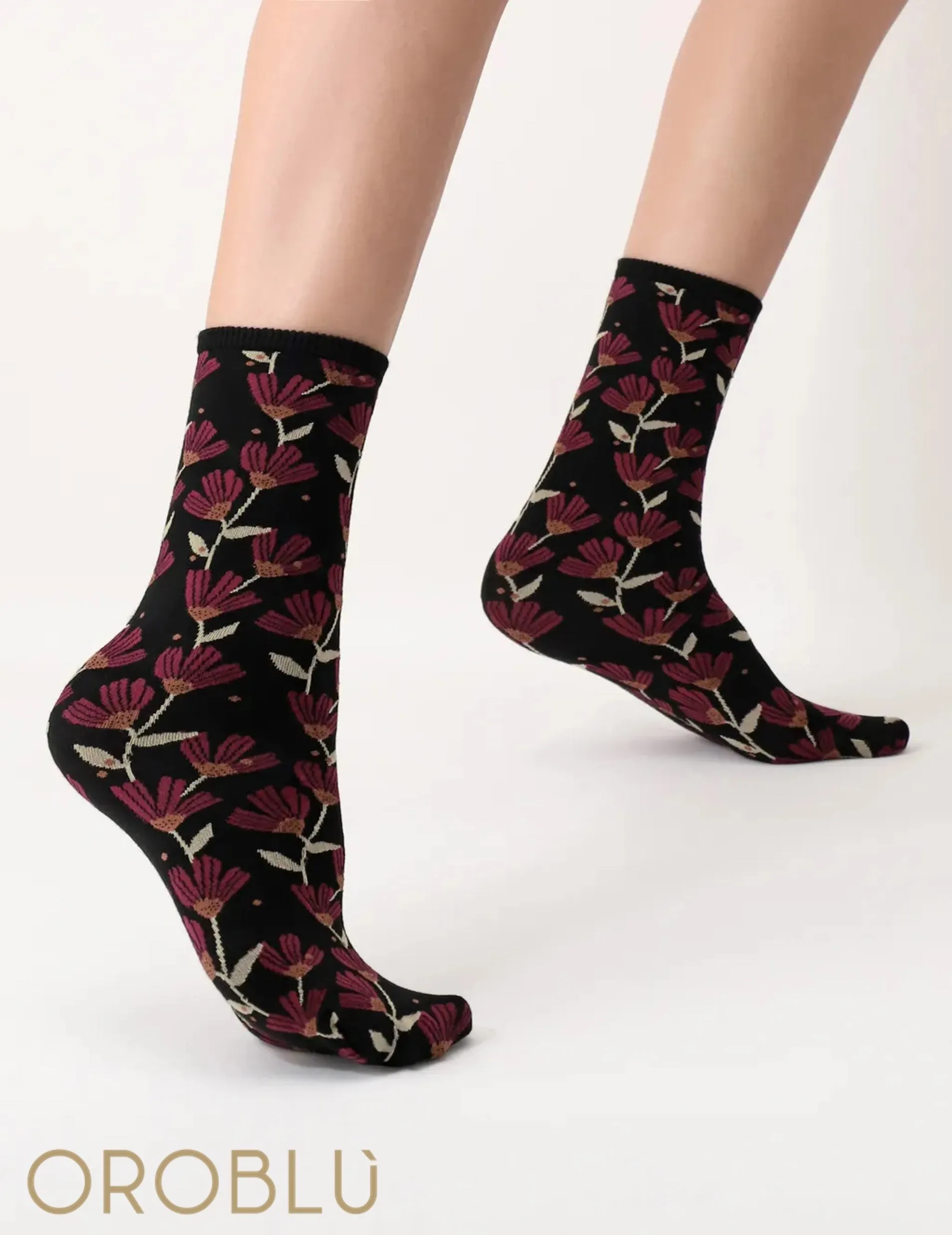 Oroblu In Bloom Socks Black/Bordeaux