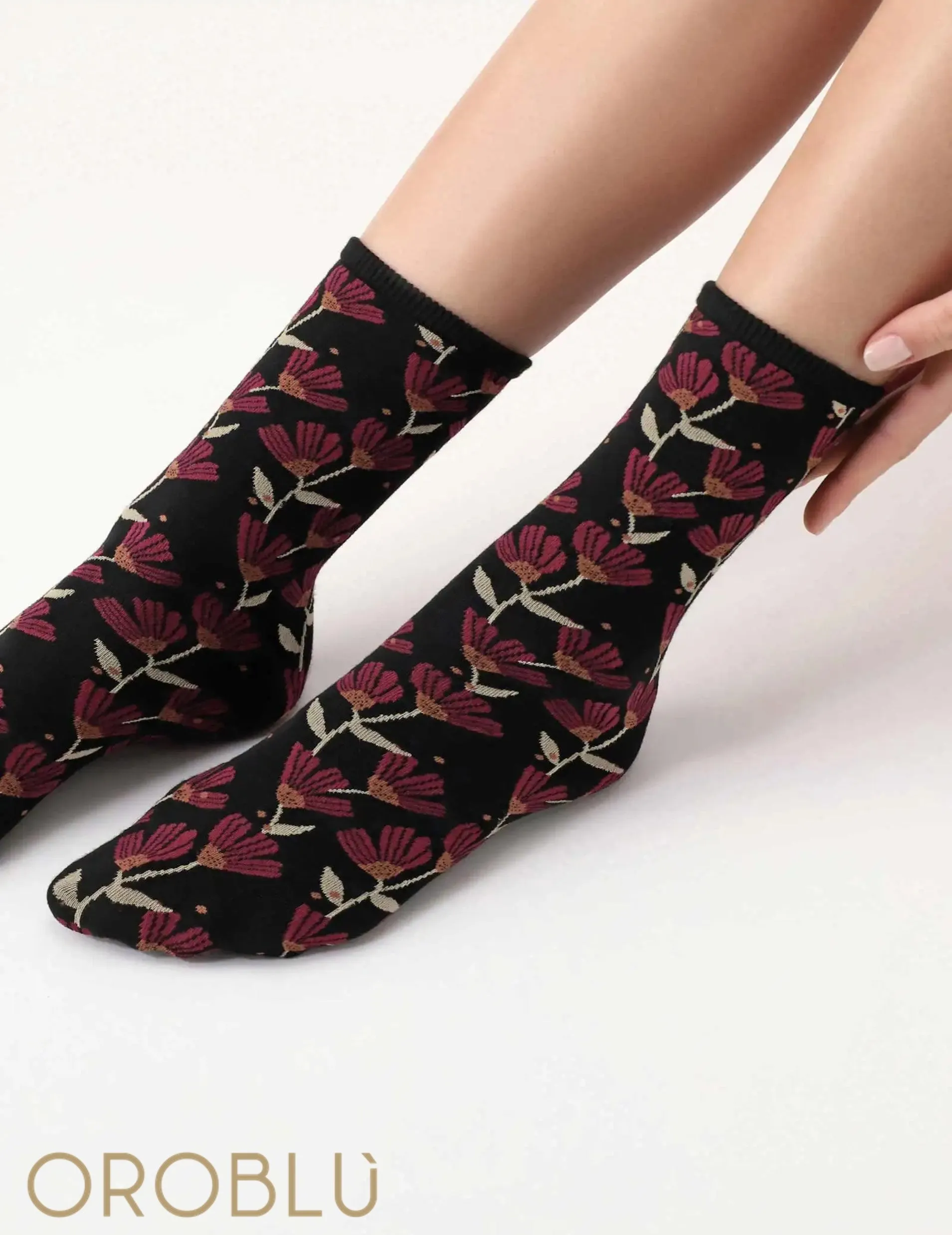 Oroblu In Bloom Socks Black/Bordeaux