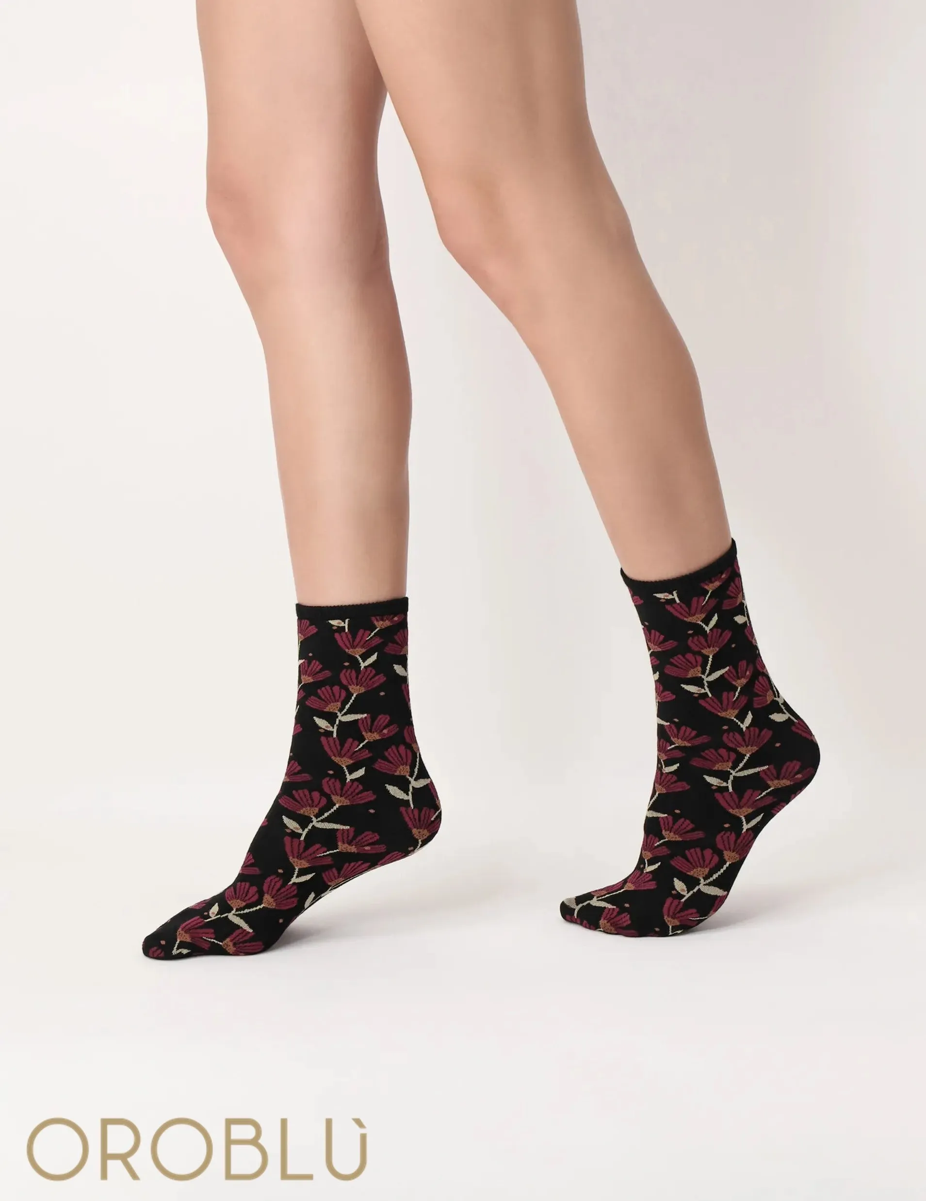 Oroblu In Bloom Socks Black/Bordeaux