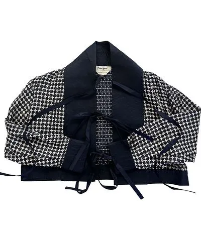 Parron Allen Men's Blue The Tape Yarn Tweed Tie Front Jacket