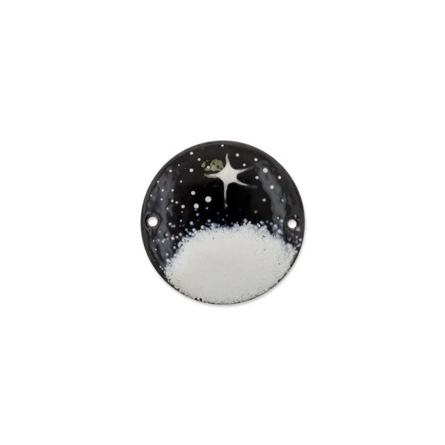 Pendant Link, Round with Space Pattern 32mm, Enameled Brass Black/White, by Gardanne Beads (1 Piece)