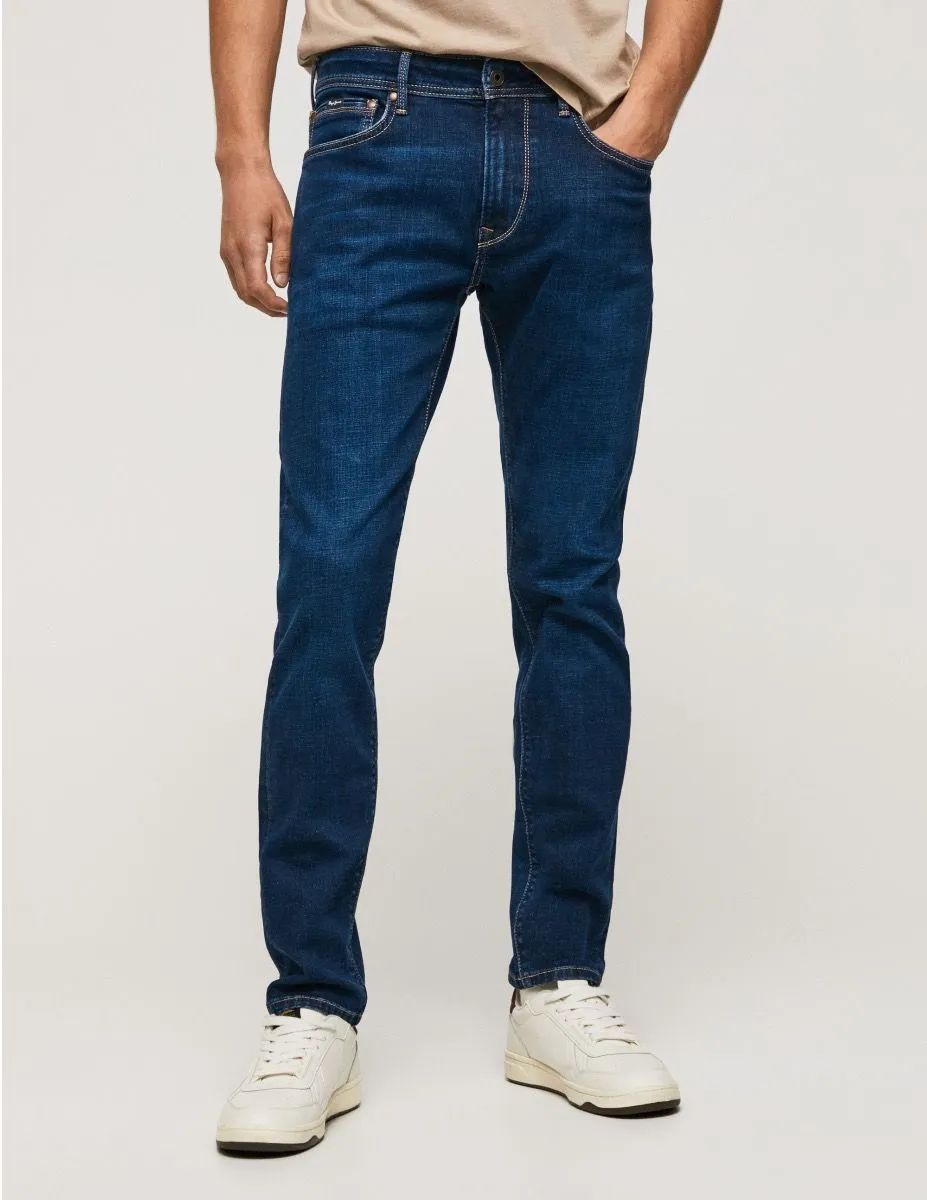 Pepe Jeans Stanley Taper Fit Regular Waist Denim Jeans VX2 Blue