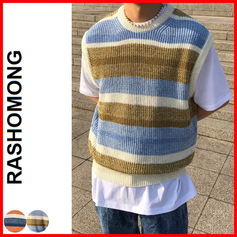 RASHOMONG  |Stripes Unisex Street Style Oversized Vests & Gillets