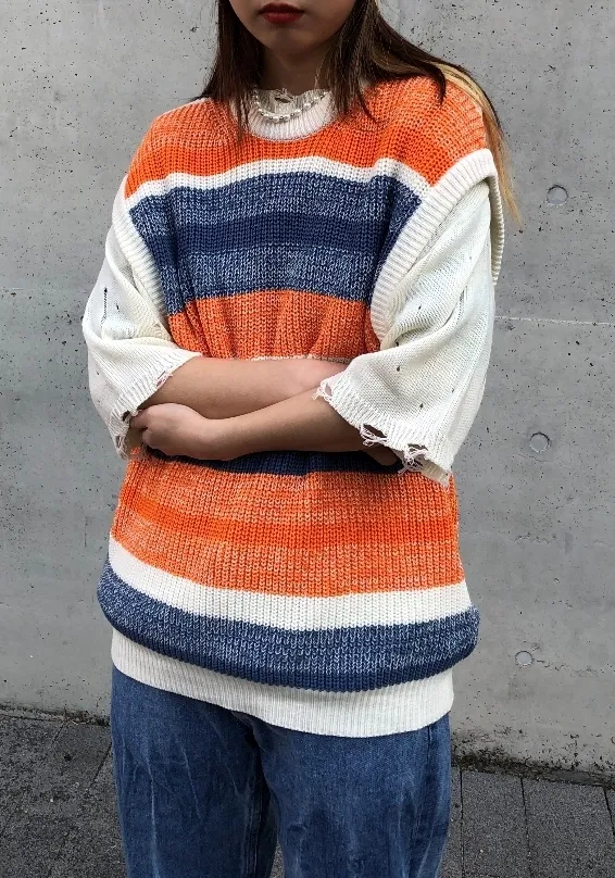 RASHOMONG  |Stripes Unisex Street Style Oversized Vests & Gillets