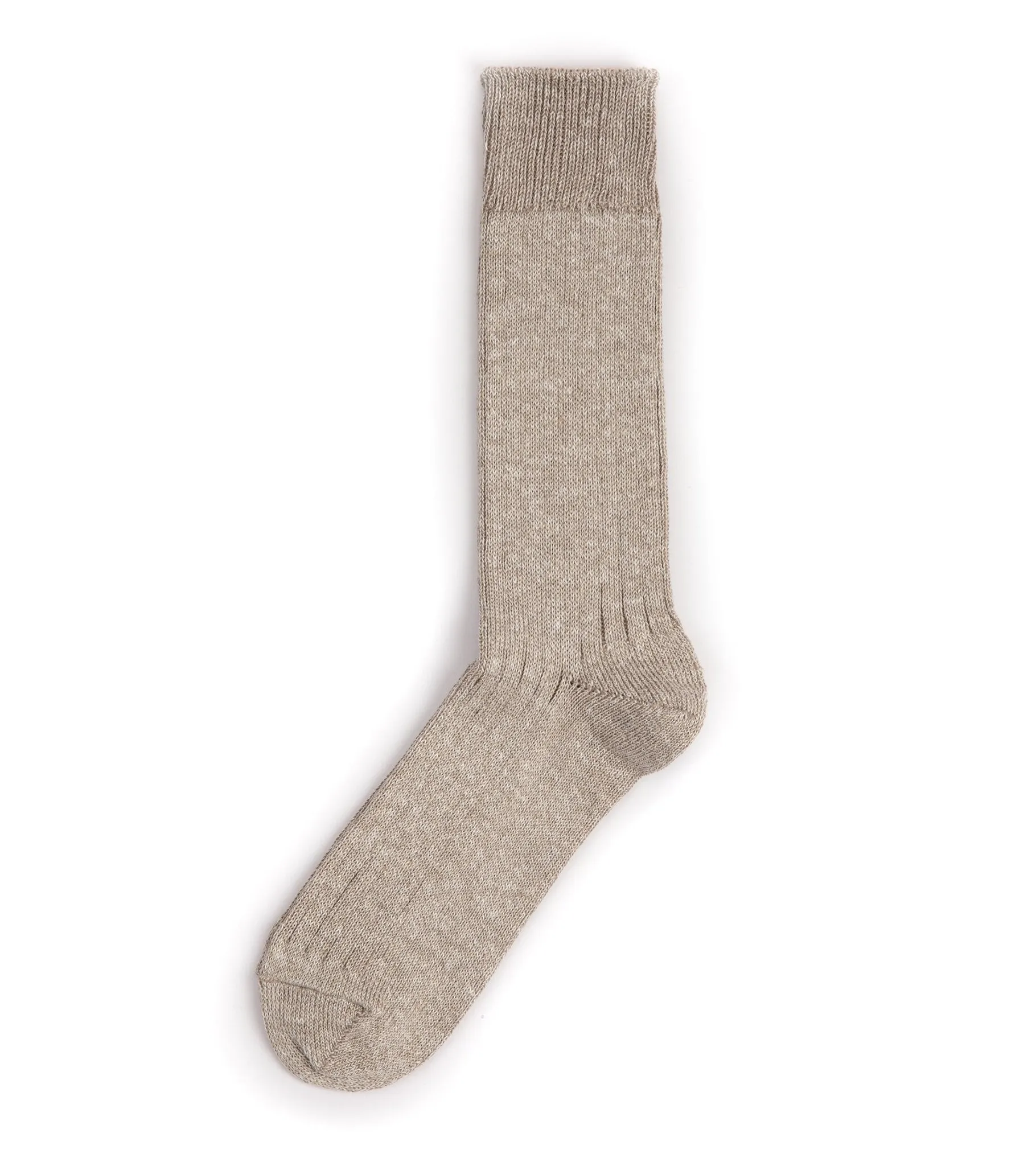 RoToTo Linen Cotton Ribbed Crew Socks: Greige