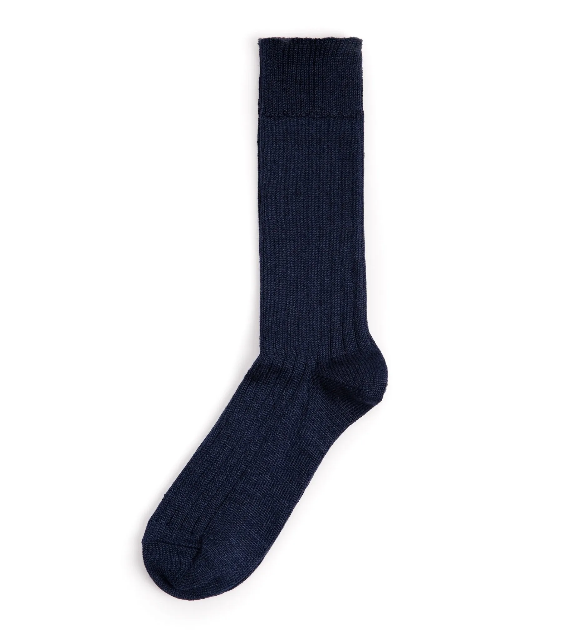 RoToTo Linen Cotton Ribbed Crew Socks: Navy