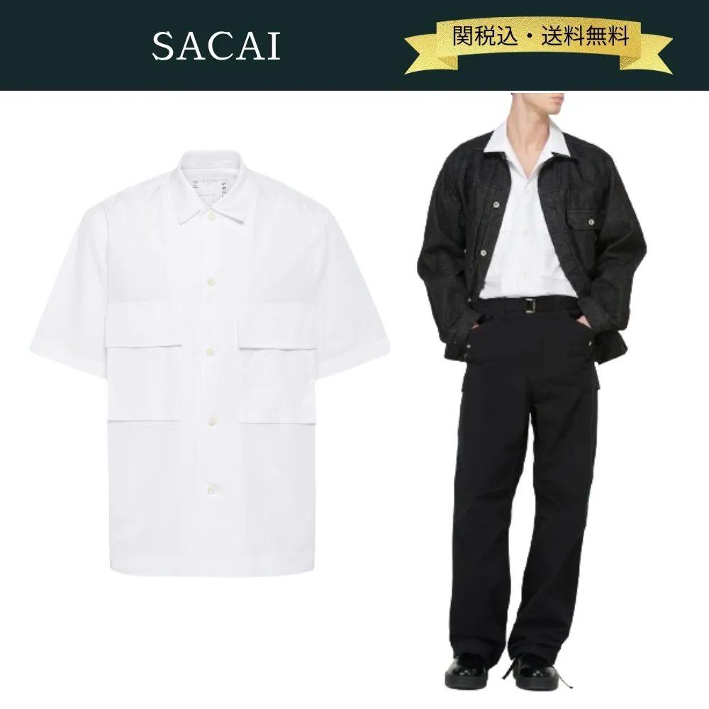 sacai  |Button-down Collaboration Plain Cotton Short Sleeves