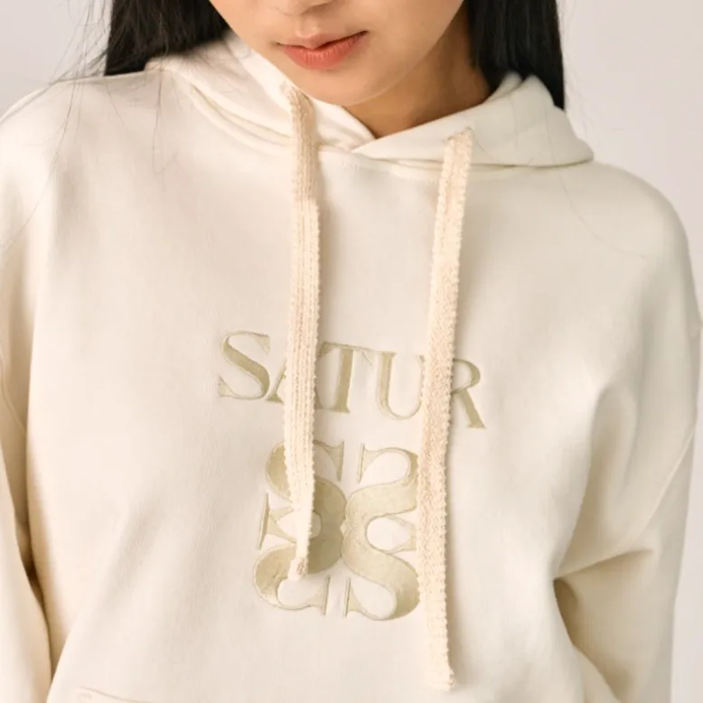 SATUR  |Unisex Street Style Long Sleeves Plain Cotton Logo Hoodies