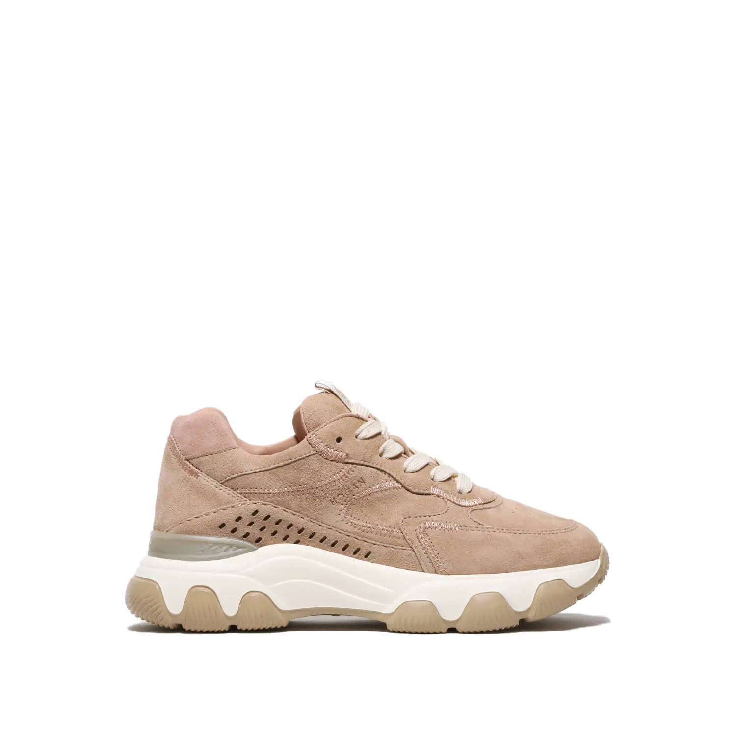 Sneaker Hyperactive in suede beige con forature