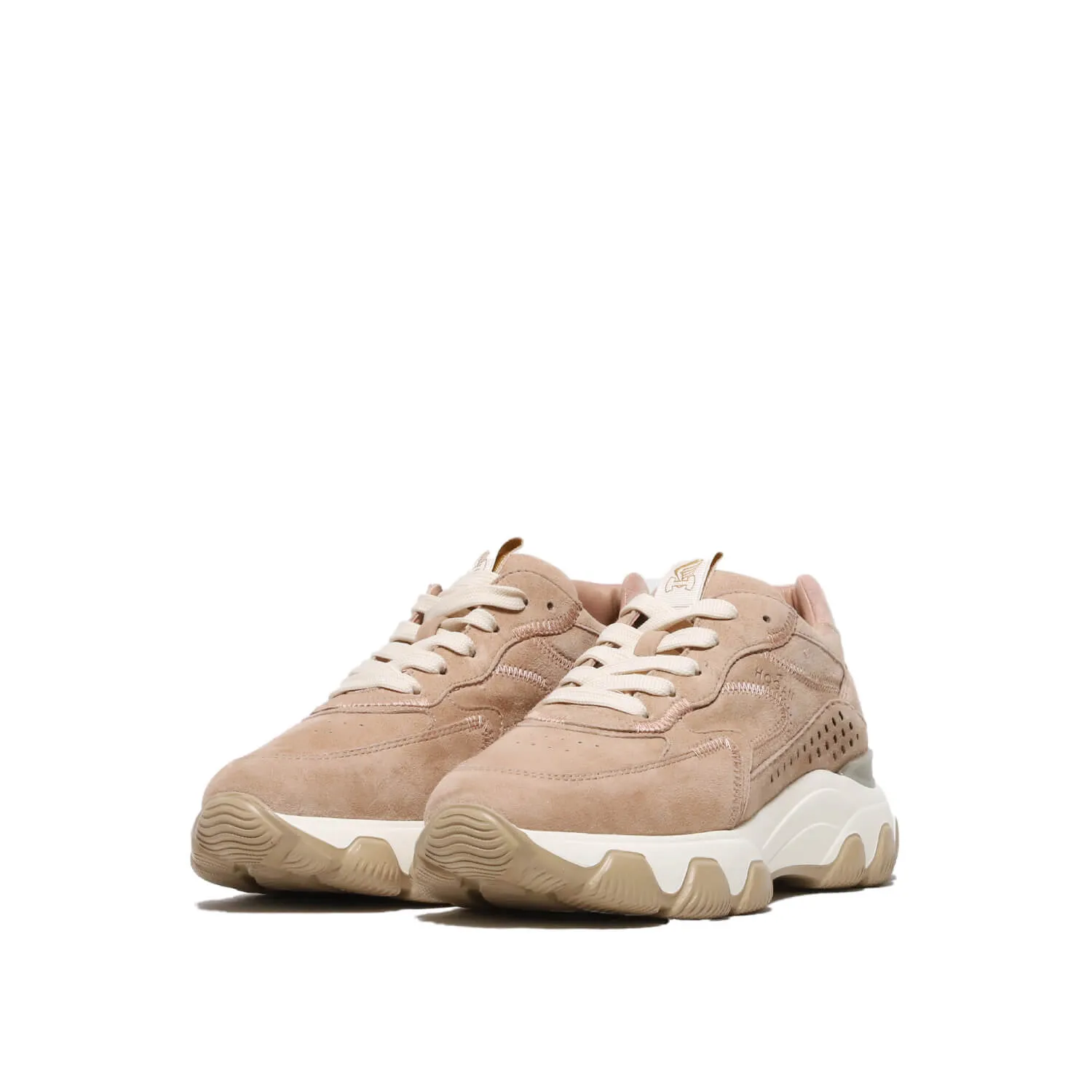 Sneaker Hyperactive in suede beige con forature