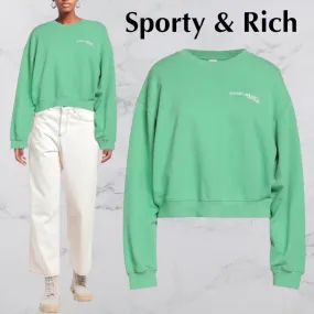 Sporty & Rich  |Unisex Street Style Long Sleeves Plain Cotton Logo