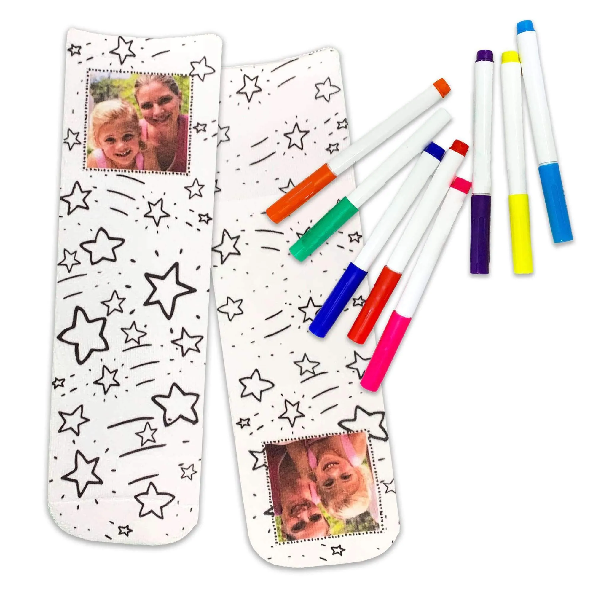 Star Socks Custom Printed with Your Photo, Free Fabric Markers