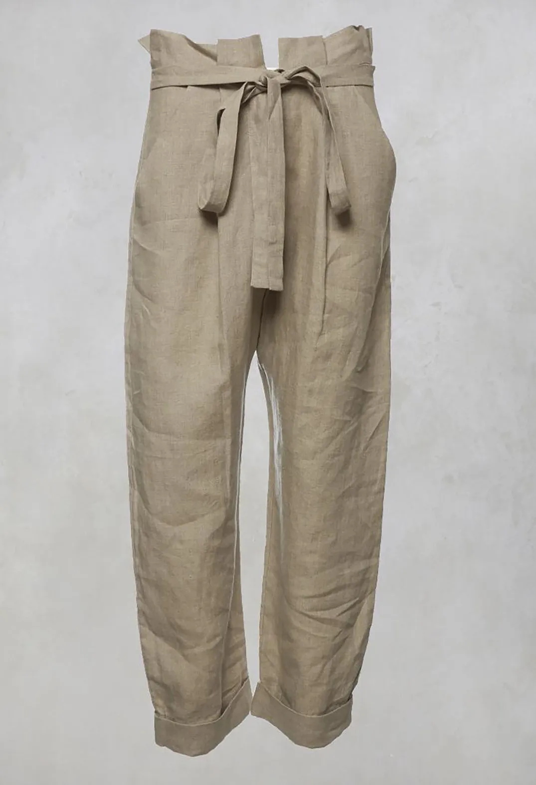 Straight Leg Trousers with Tie Front in Fawn