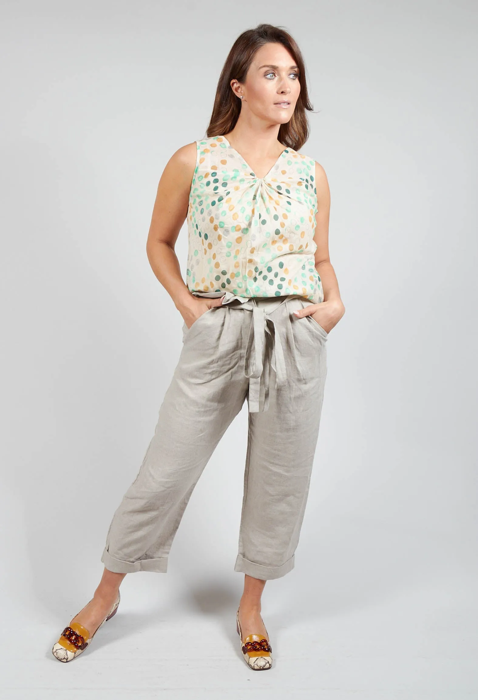 Straight Leg Trousers with Tie Front in Fawn