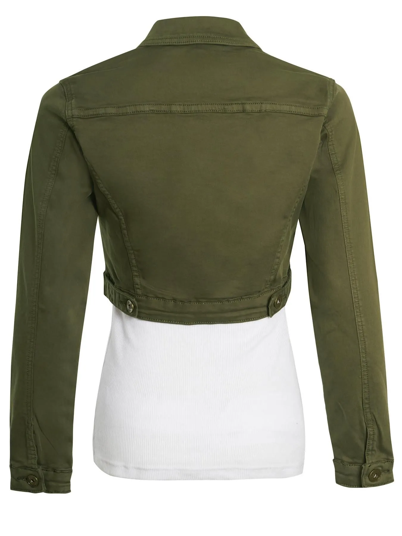 Stretch Fitted Cropped Denim Jacket, Khaki, UK Sizes 6 to 16