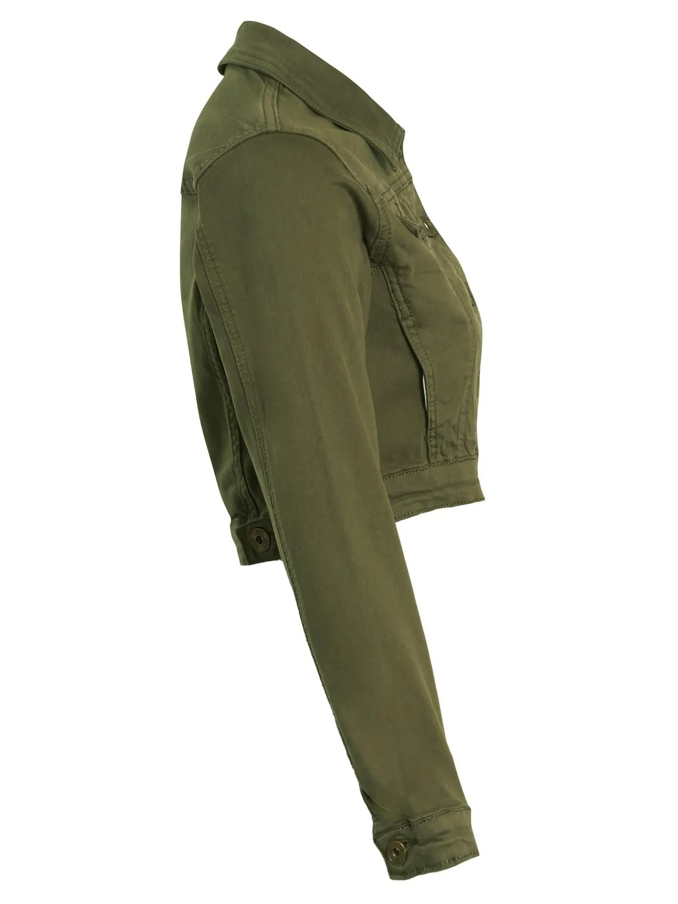 Stretch Fitted Cropped Denim Jacket, Khaki, UK Sizes 6 to 16