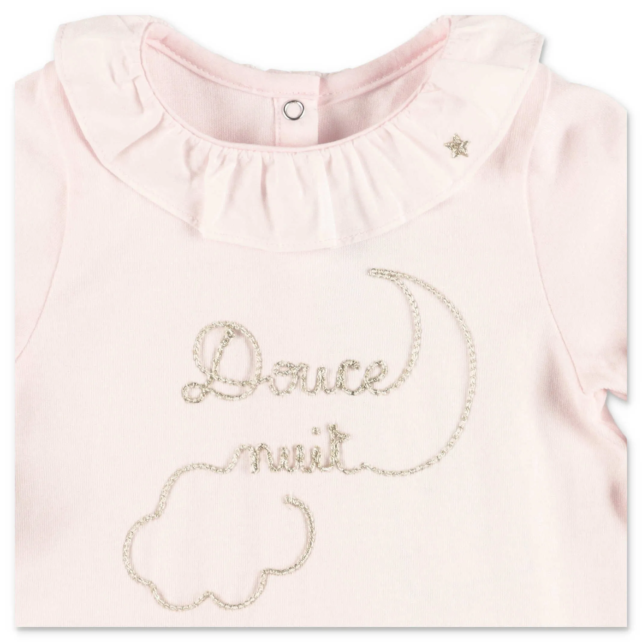 Tartine et Chocolat Slogan Embroidered Ruffled Bodysuit