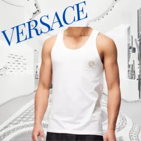 VERSACE  |Street Style Plain Cotton Logo Luxury Vests & Gillets