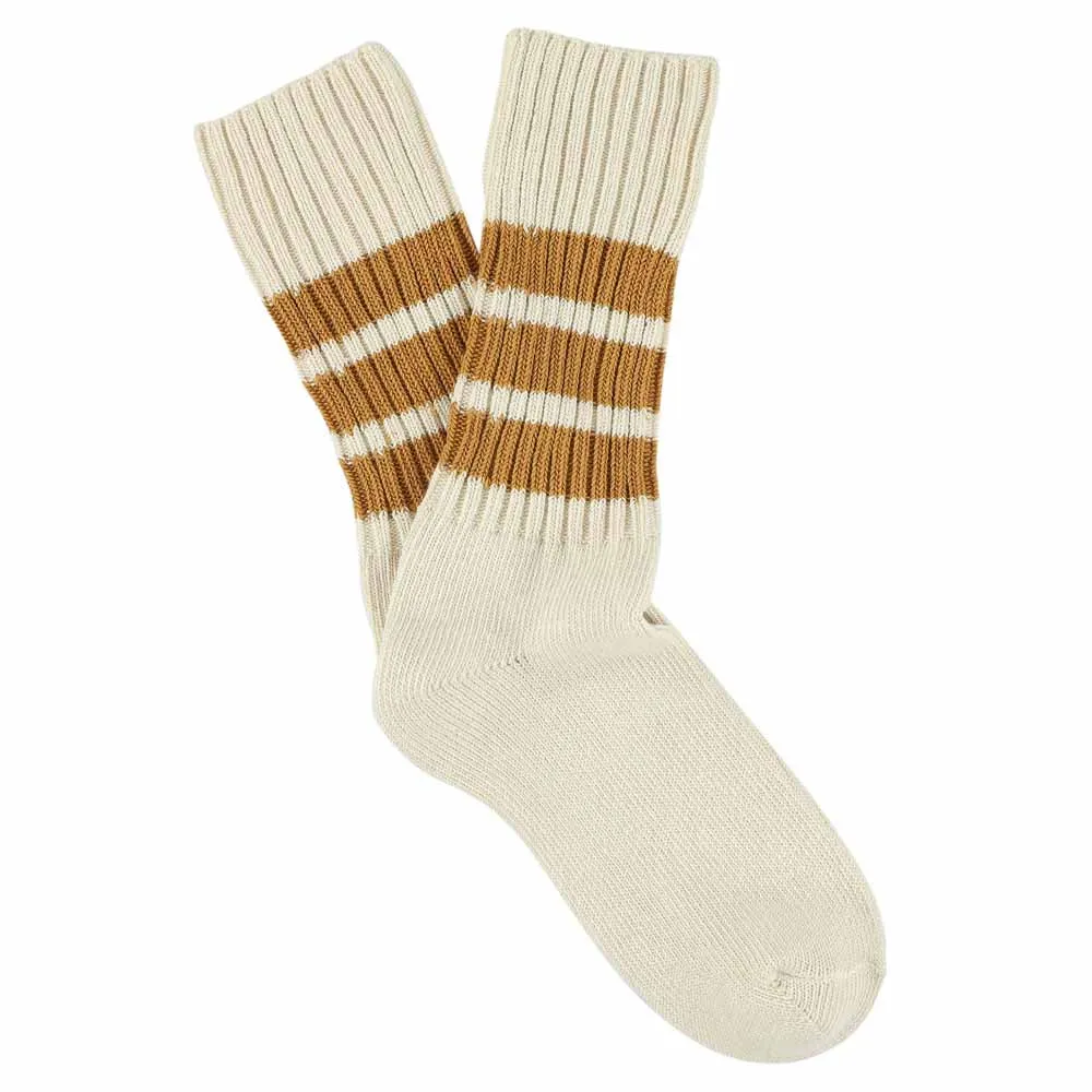 Women Stripes Crew Socks - Ecru / Mustard