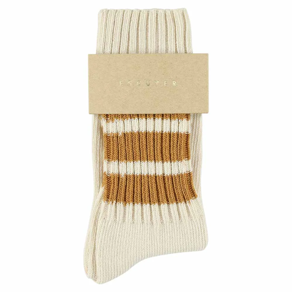 Women Stripes Crew Socks - Ecru / Mustard